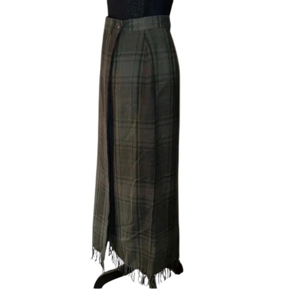 Lauren Ralph Lauren Plaid Wool Fringe Midi Skirt Olive Green Women’s 18W - Picture 2 of 10